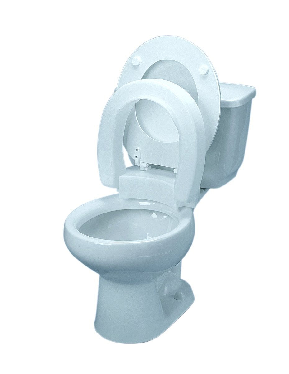 Elevated toilet seat , hinged